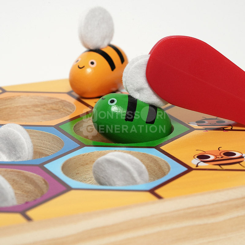 Jeu des abeilles en bois avec pince, tri des couleurs