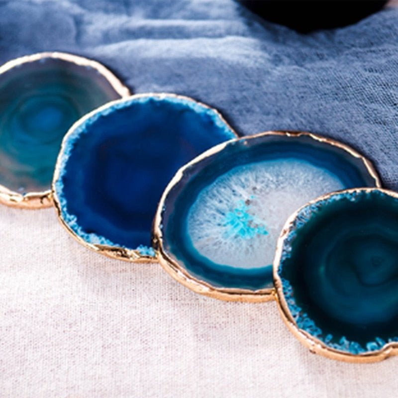 Blue Agate Coasters with Gold Edges