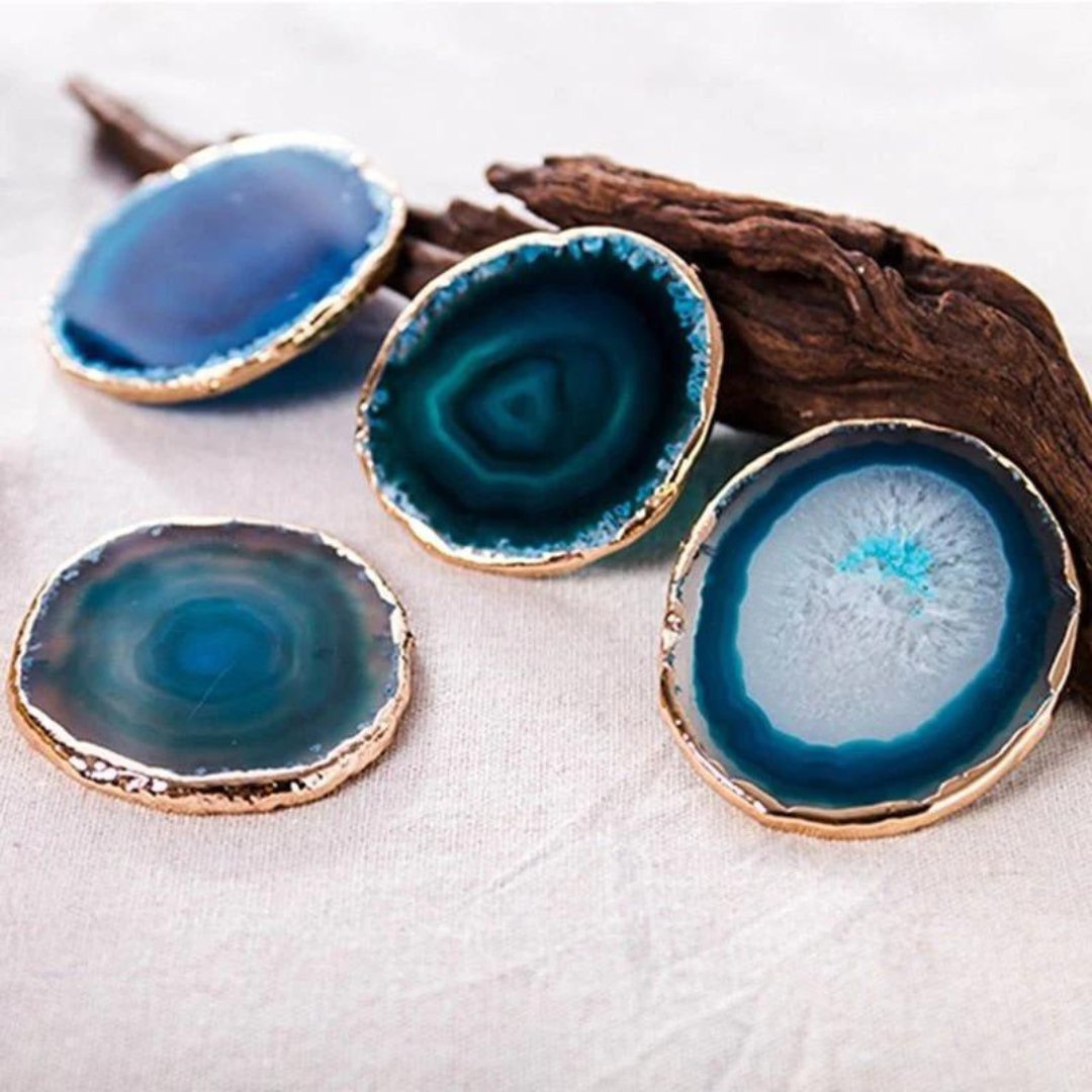 Blue Agate Coasters with Gold Edges
