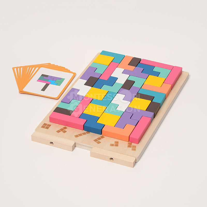 Casse-tête de formes en bois, 42 pièces et 10 cartes