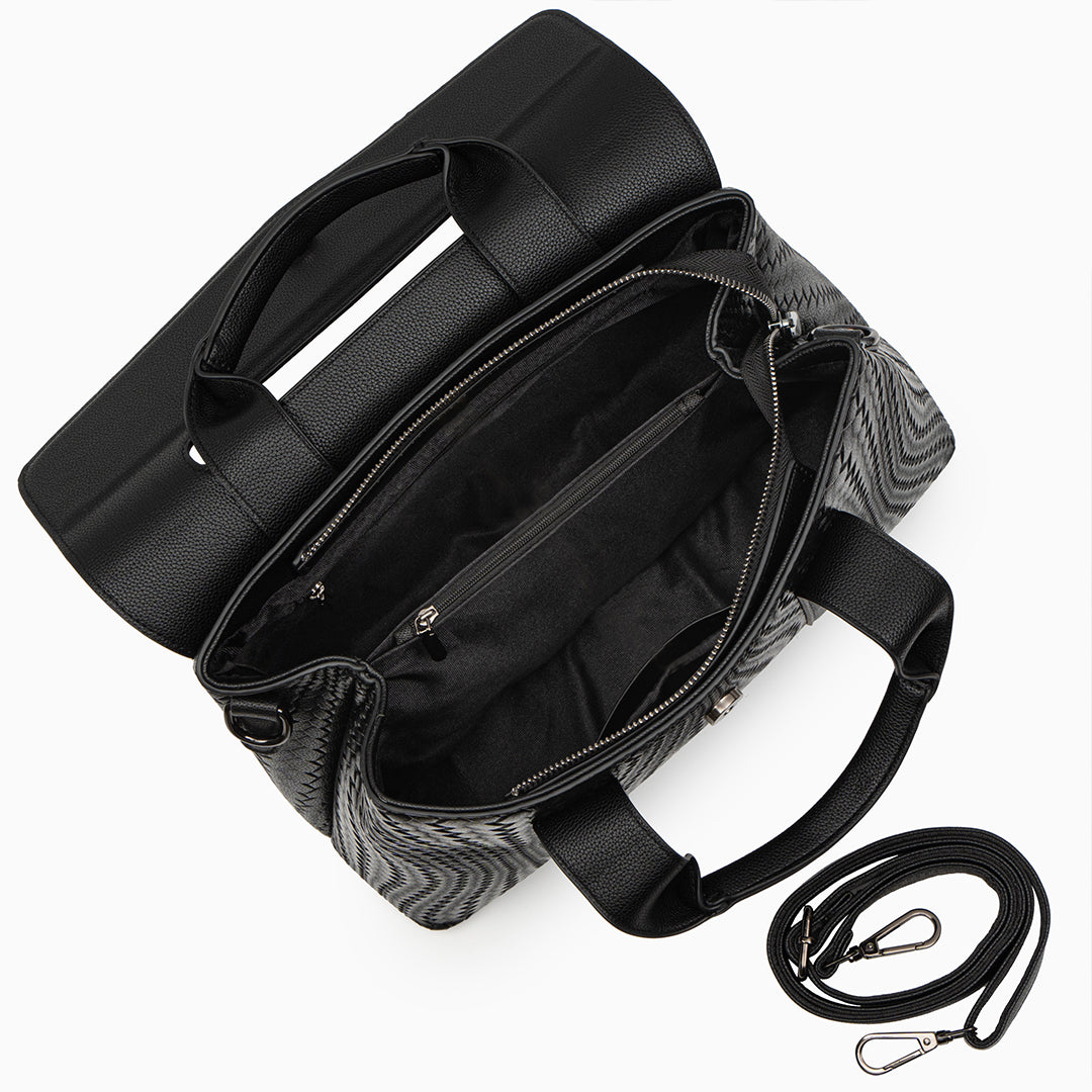 Sac cabas moyen imprimé croco noir en similicuir