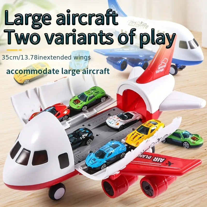 Grand avion jouet avec piste de course et 6 voitures