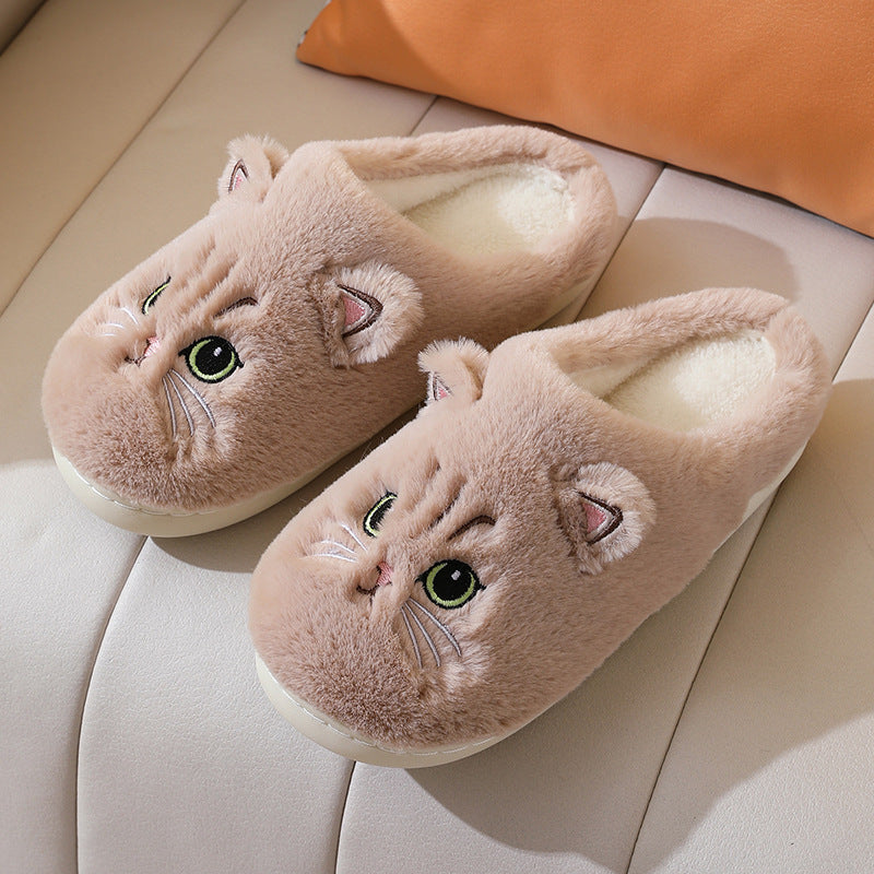 Women's Plush Cat Slippers, Thick Sole