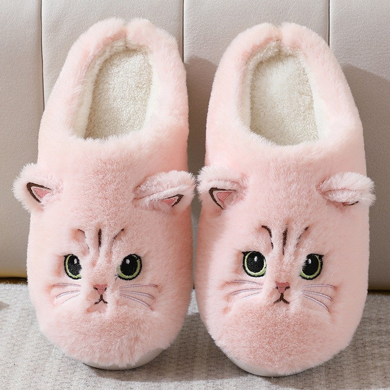 Women's Plush Cat Slippers, Thick Sole