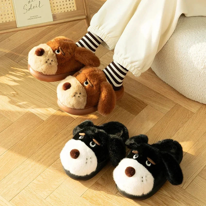 Plush Dog Slippers with Thick Cushioned Sole
