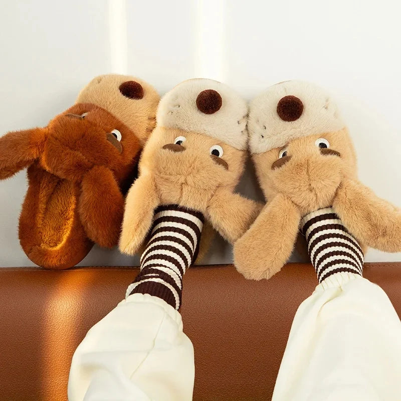 Plush Dog Slippers with Thick Cushioned Sole