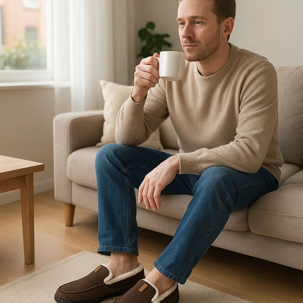 Chaussons mocassins homme en laine synthétique