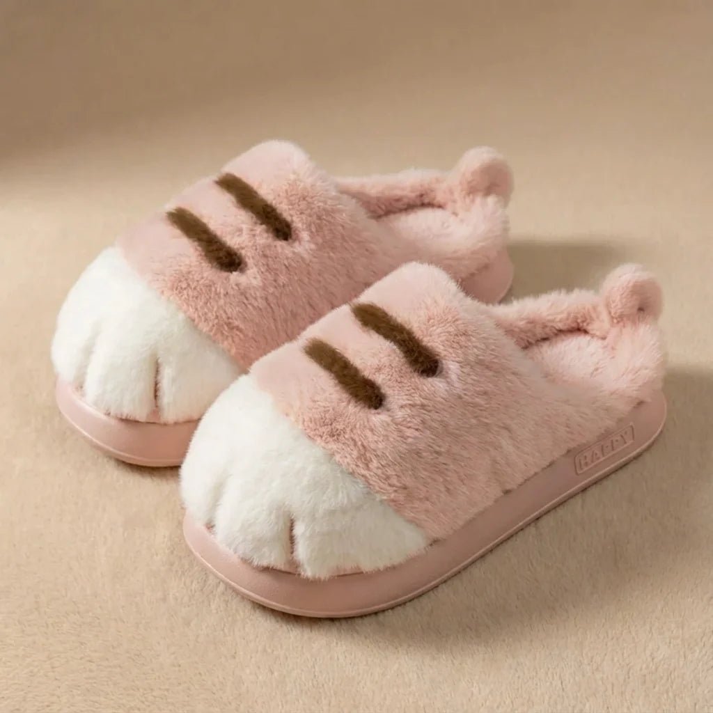 Plush Cat Paw Slippers with Cushioned Sole