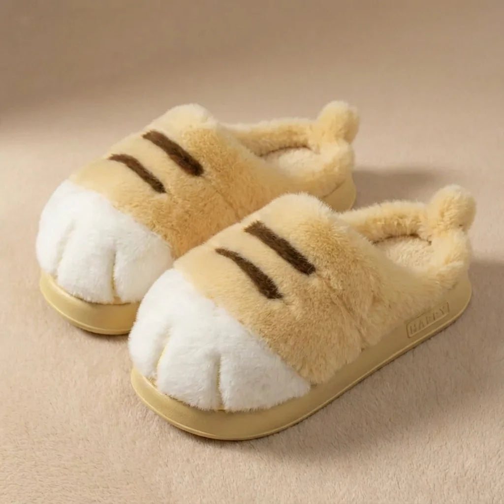 Plush Cat Paw Slippers with Cushioned Sole
