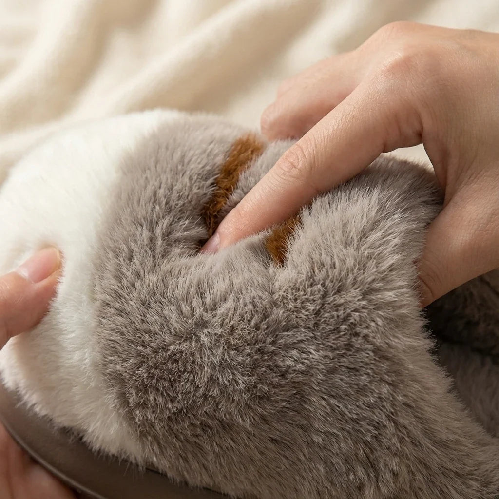 Plush Cat Paw Slippers with Cushioned Sole
