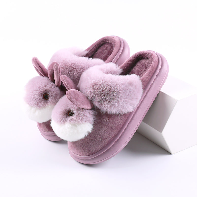 Plush Bunny Face Slippers, Lightweight Sole