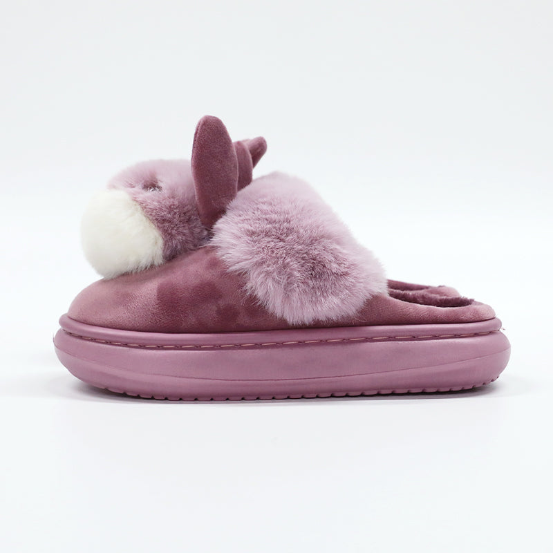 Plush Bunny Face Slippers, Lightweight Sole
