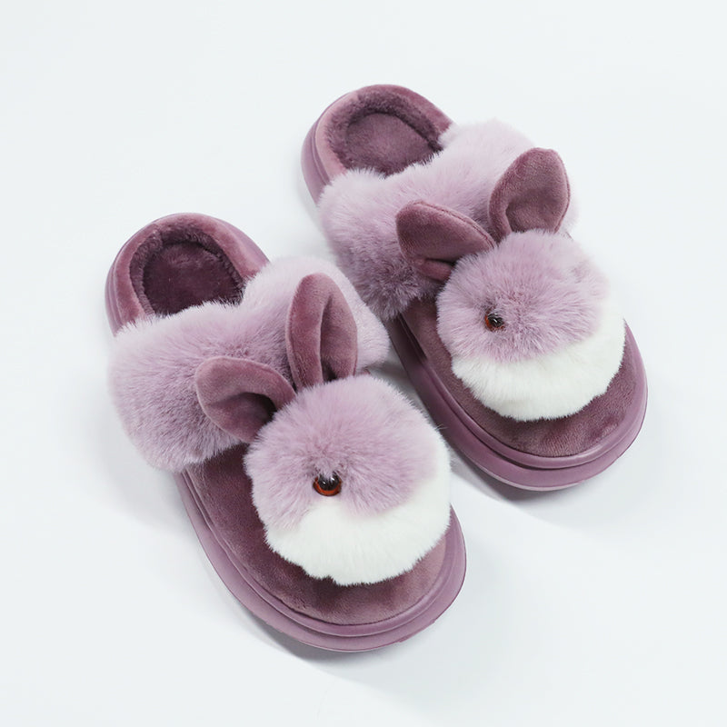 Plush Bunny Face Slippers, Lightweight Sole