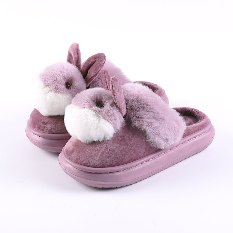 Plush Bunny Face Slippers, Lightweight Sole