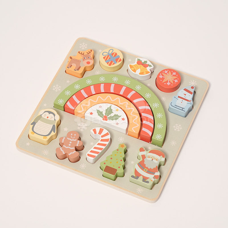 Wooden Christmas Puzzle, 14 Shapes to Fit, Ages 2+