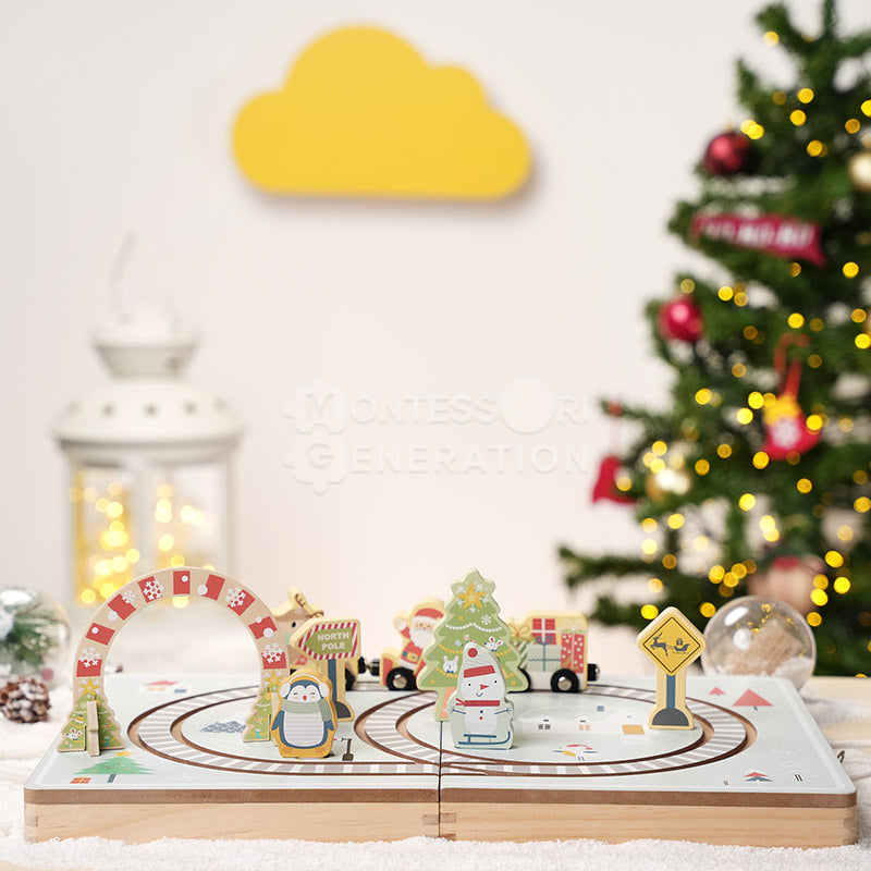 Circuit de train de Noël en bois, dès 3 ans