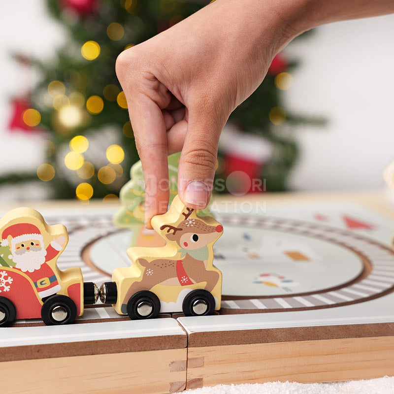 Circuit de train de Noël en bois, dès 3 ans