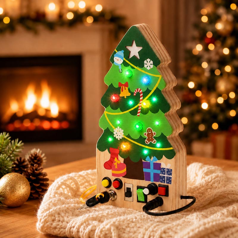 Tableau d'interrupteurs de Noël en bois, lumineux