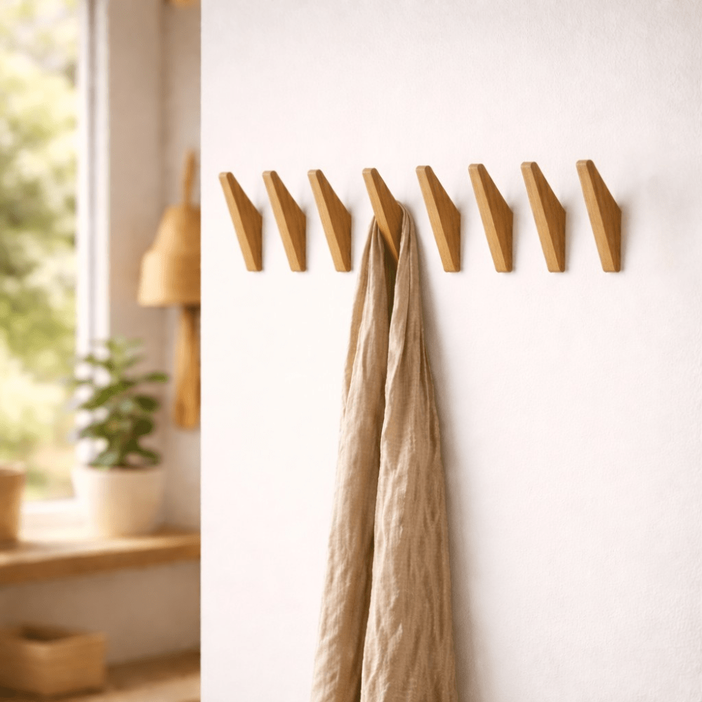 Crochets Muraux en Bois Naturel Bicolore - 8 pièces