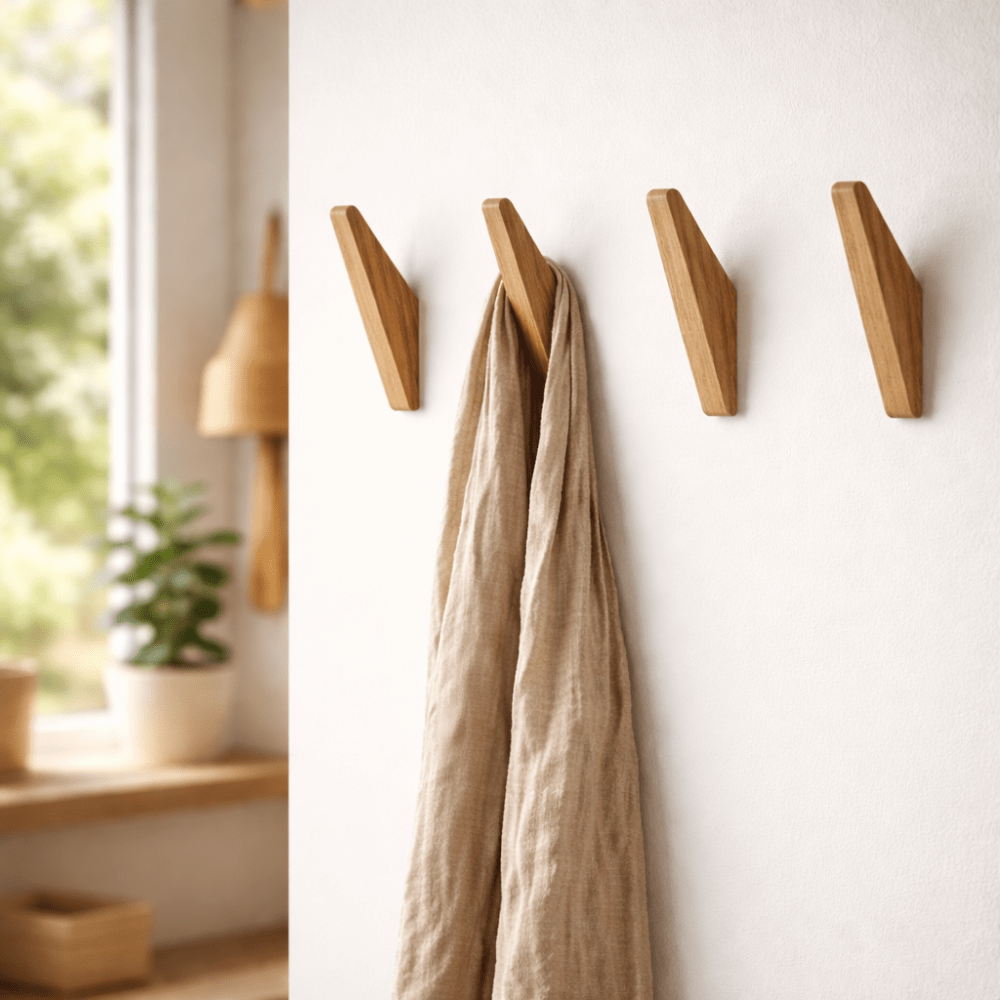 Crochets Muraux en Bois Naturel Bicolore - 4 pièces