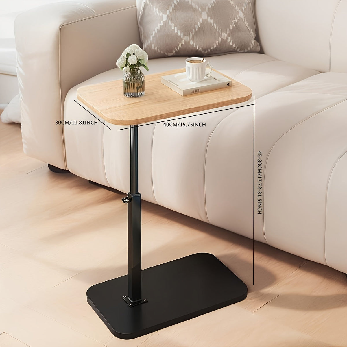 Table d'appoint réglable en hauteur, bois et métal