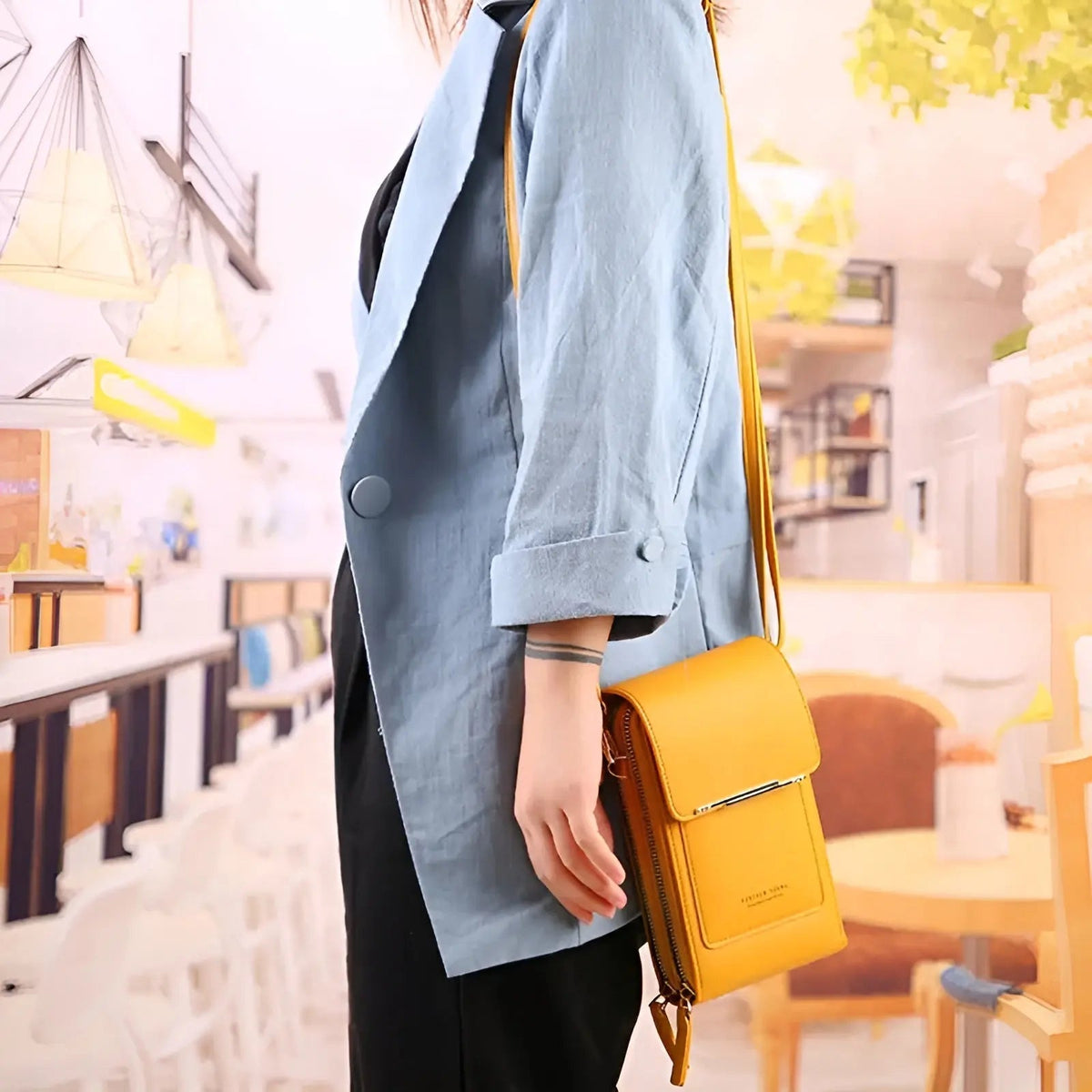 Sac à bandoulière en cuir souple avec poche anti-RFID