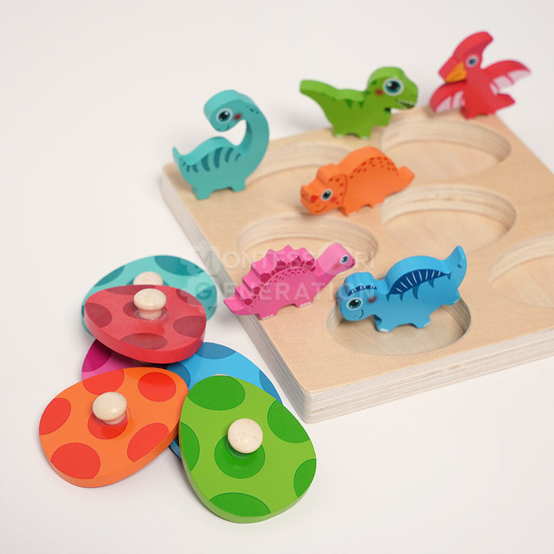Jeu d'œufs de dinosaures en bois à associer, dès 2 ans