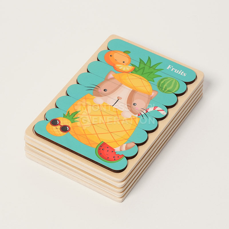 Lot de 5 puzzles en bois double face, dès 12 mois