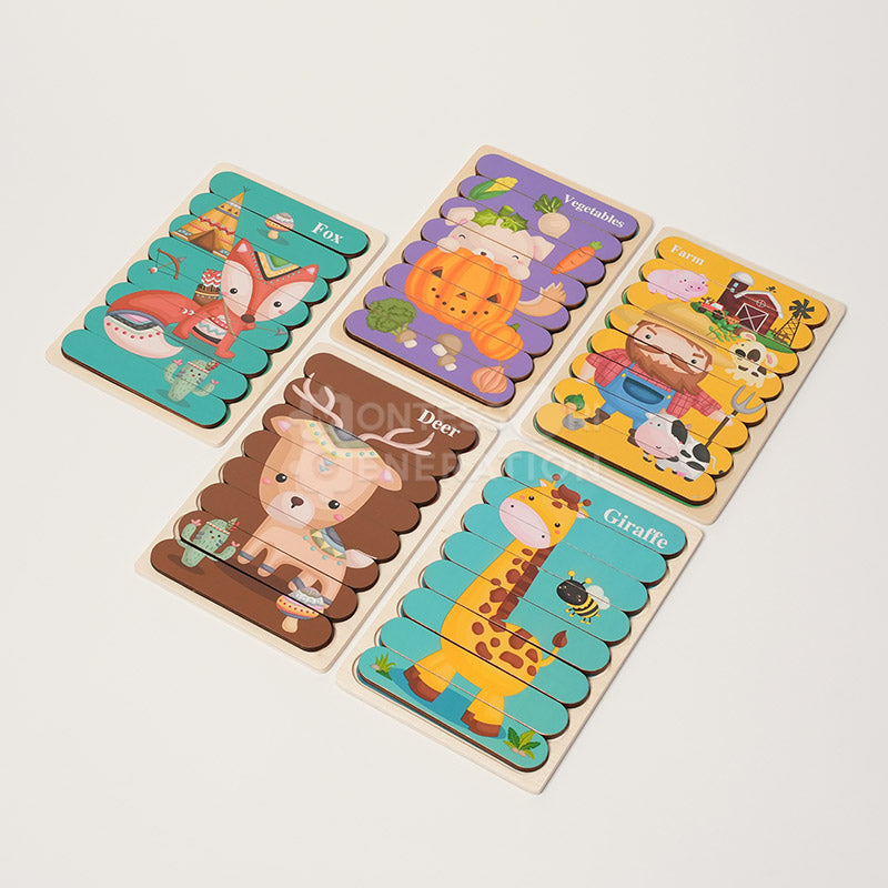 Lot de 5 puzzles en bois double face, dès 12 mois
