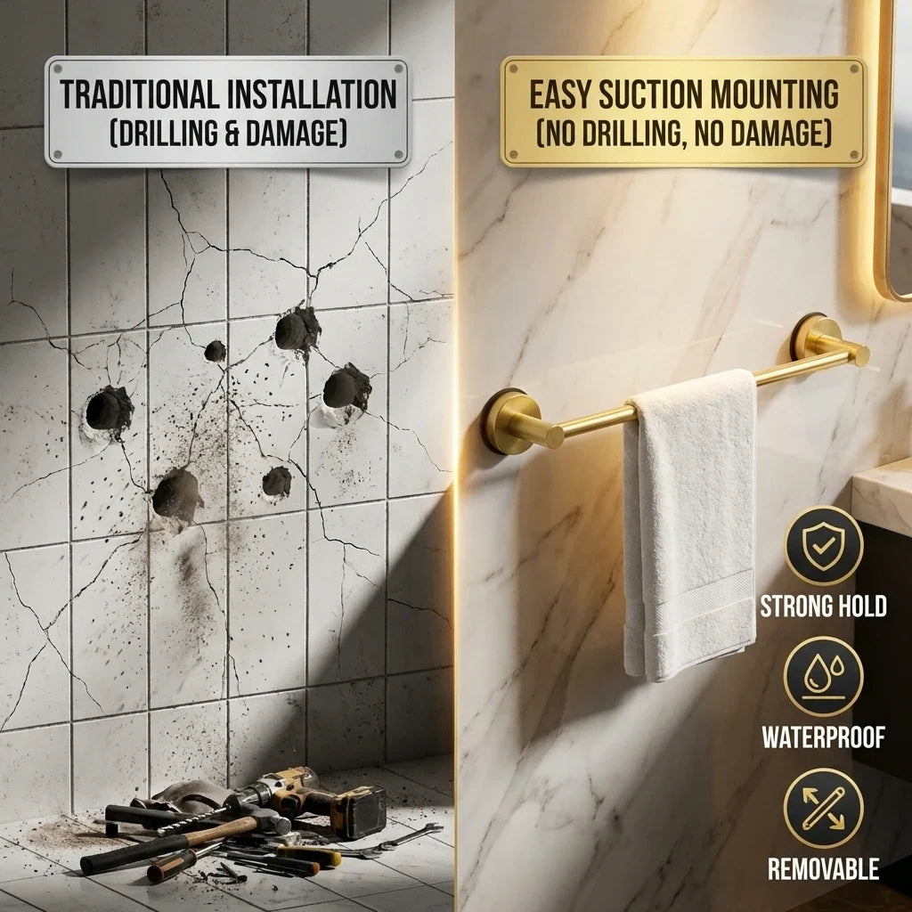 No-Drill Suction Towel Bar, Adjustable Length