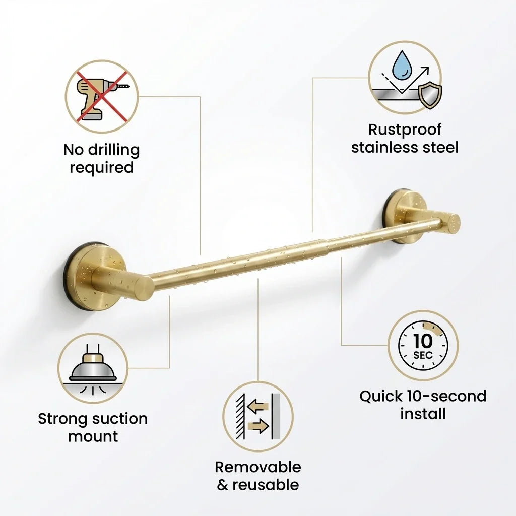 No-Drill Suction Towel Bar, Adjustable Length