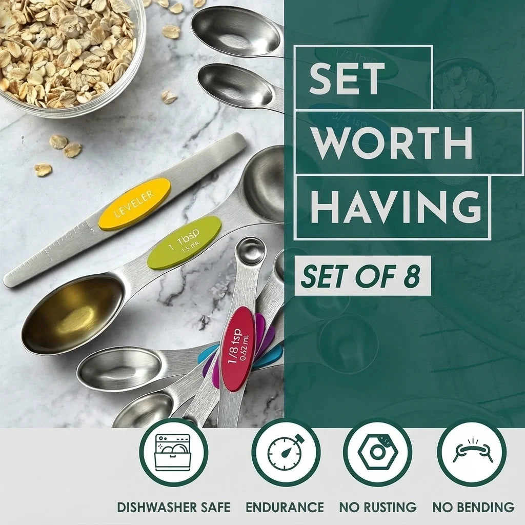 Magnetic Stainless Steel Measuring Spoons, 8-Piece