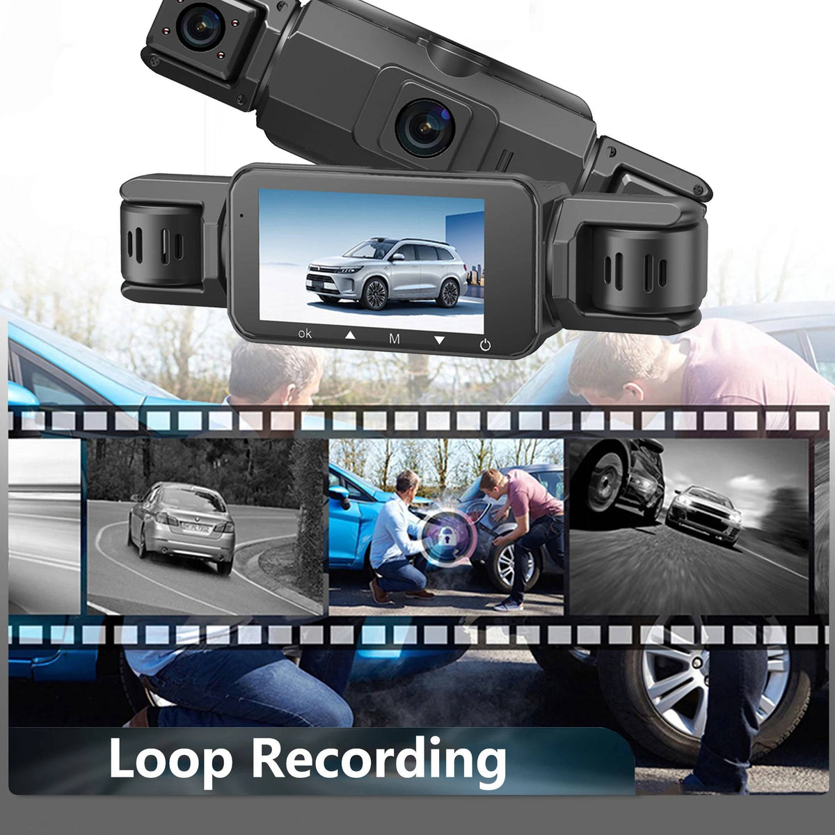 Dashcam Wi-Fi 4 caméras avant et arrière, vision nocturne