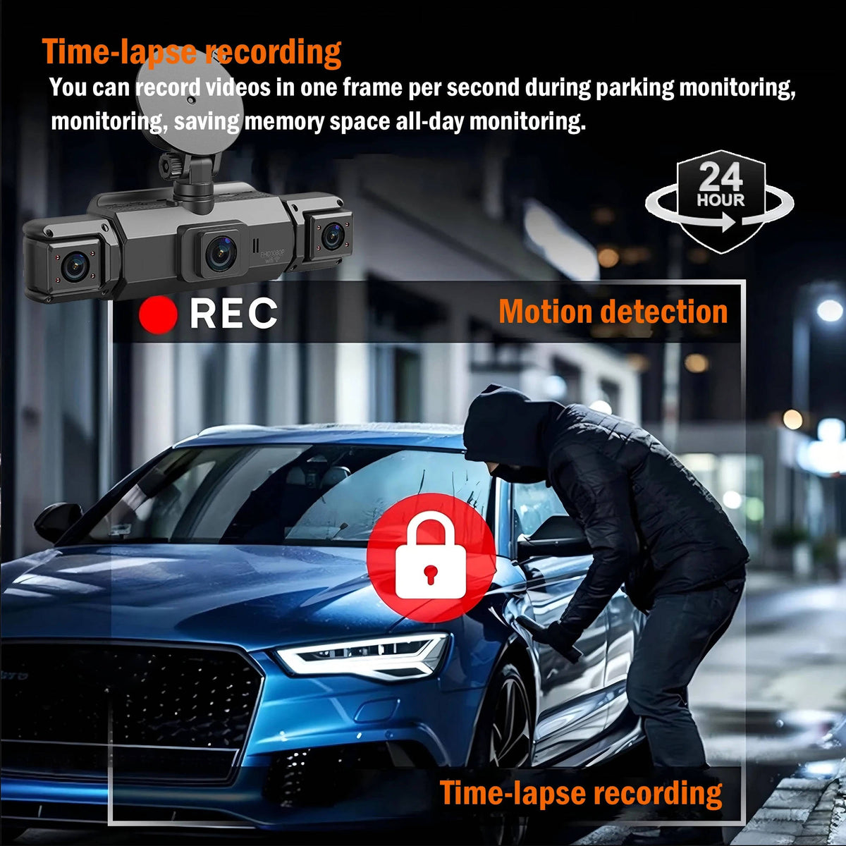 Dashcam Wi-Fi 4 caméras avant et arrière, vision nocturne