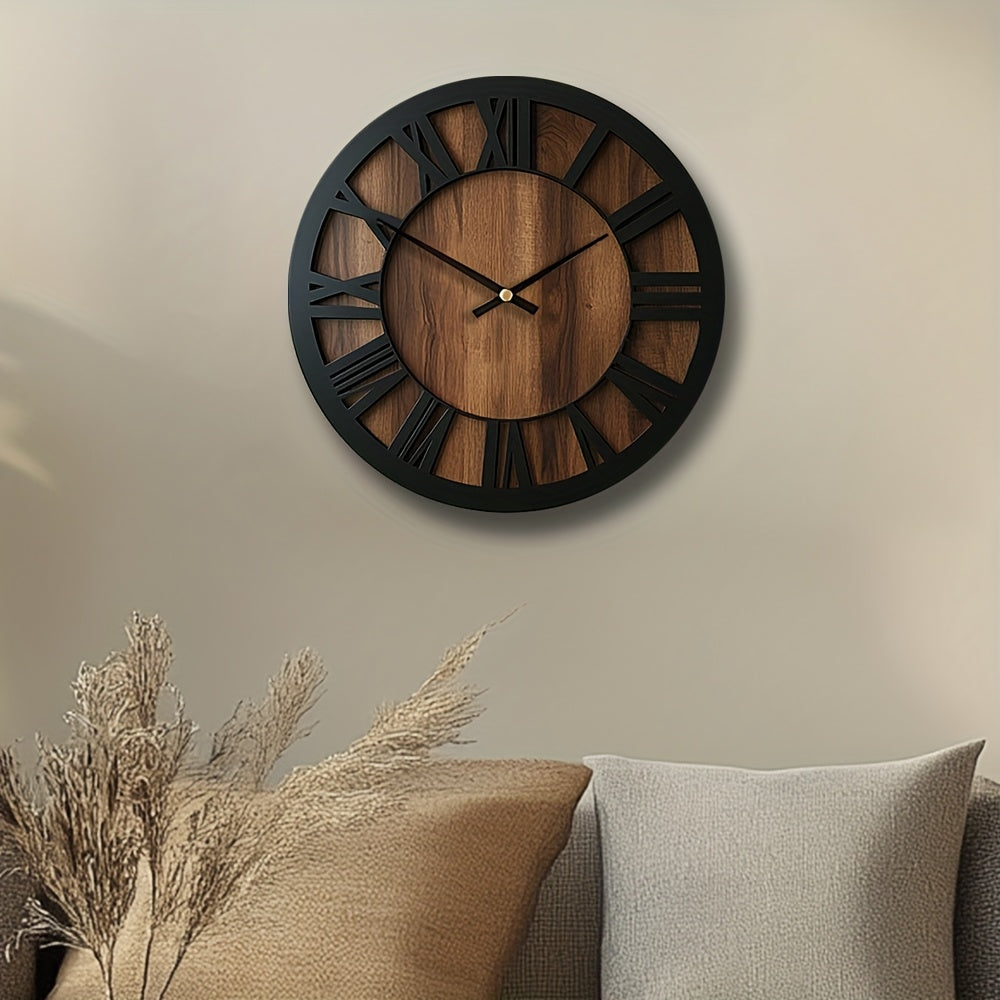 Horloge murale en bois à chiffres romains, silencieuse