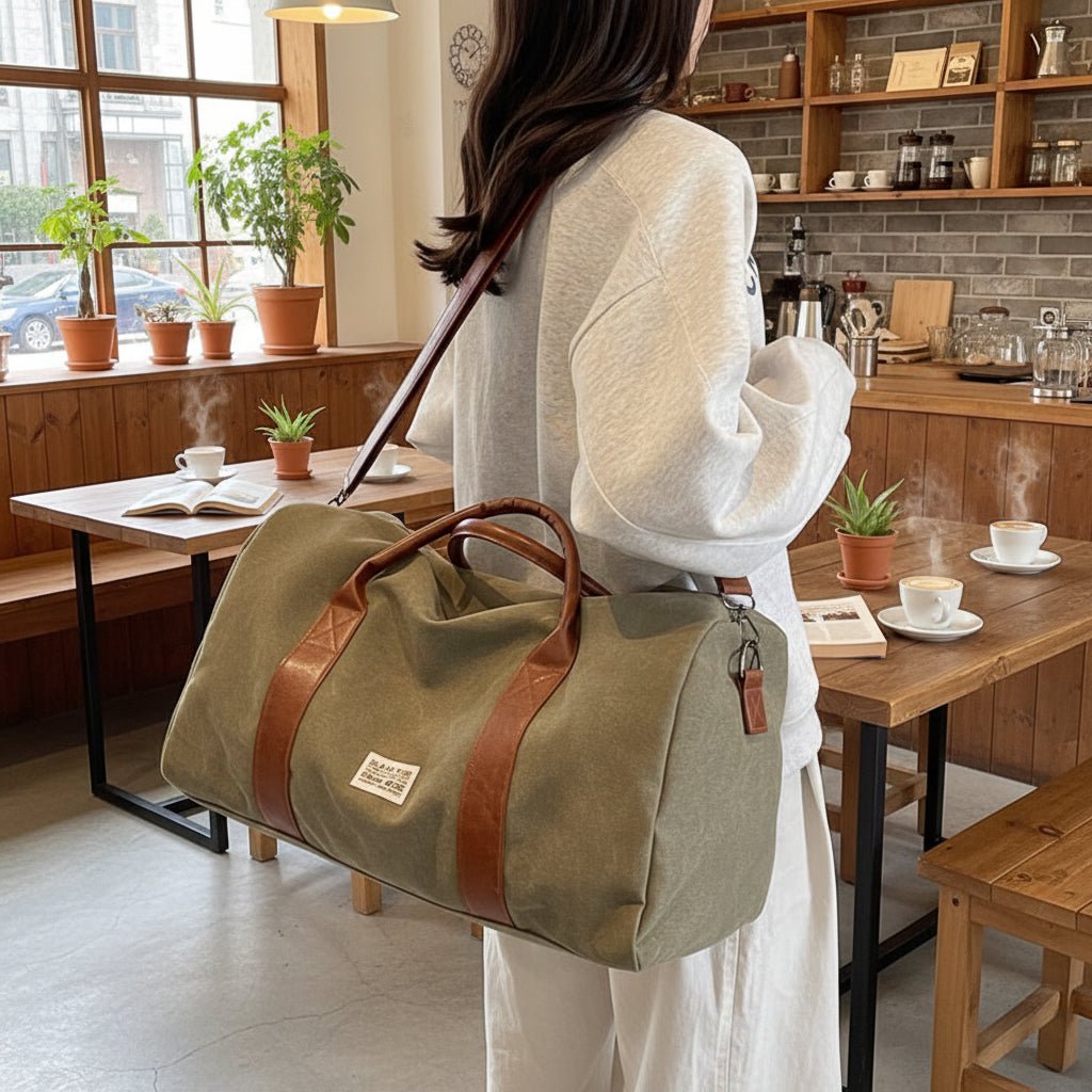 Vintage Washed Canvas and Leather Weekender Bag