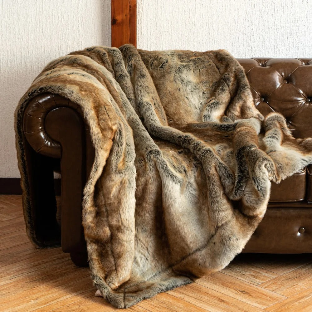 Plaid en Fausse Fourrure Douce, Effet Renard