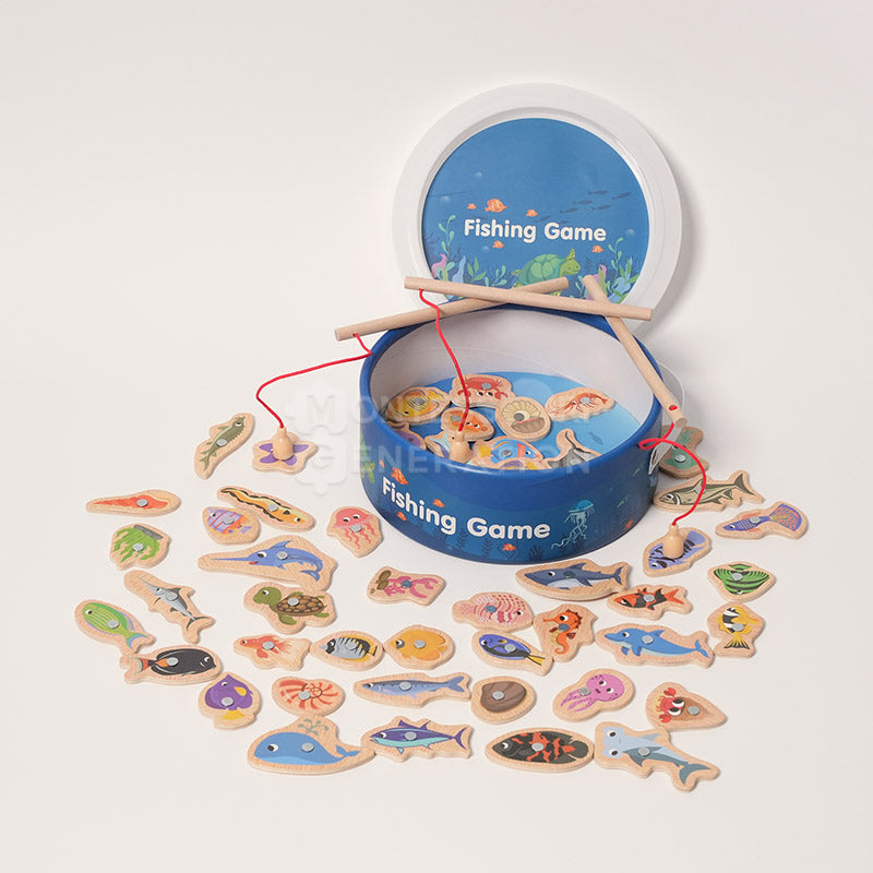 Jeu de pêche magnétique en bois, 51 poissons