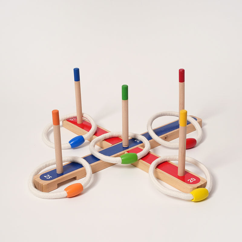 Jeu d'anneaux en bois, 5 anneaux en corde, dès 3 ans