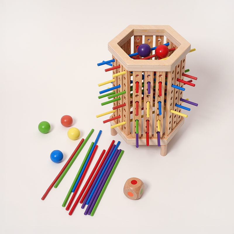 Jeu de la tour à billes en bois avec dé, dès 3 ans