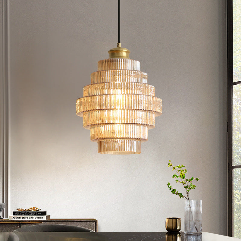 Bottle-Shaped Glass Pendant Light with Brass Finish