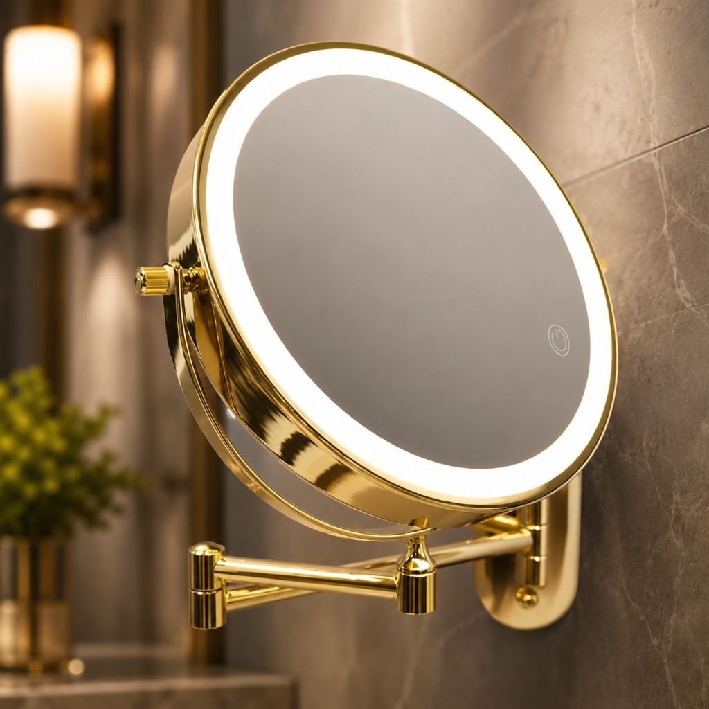 Miroir grossissant mural doré à LED rechargeable
