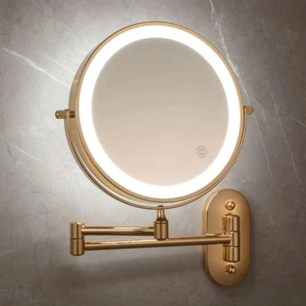 Miroir grossissant mural doré à LED rechargeable
