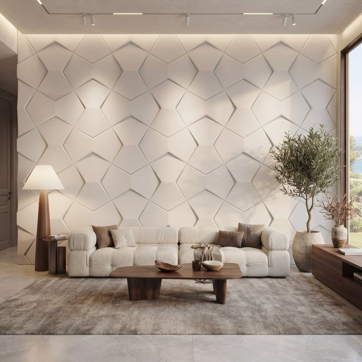 Geometric 3D Leather Wall Panel, 41 x 65 cm