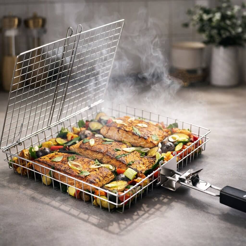 Panier de Grill en Inox pour Poisson et Légumes