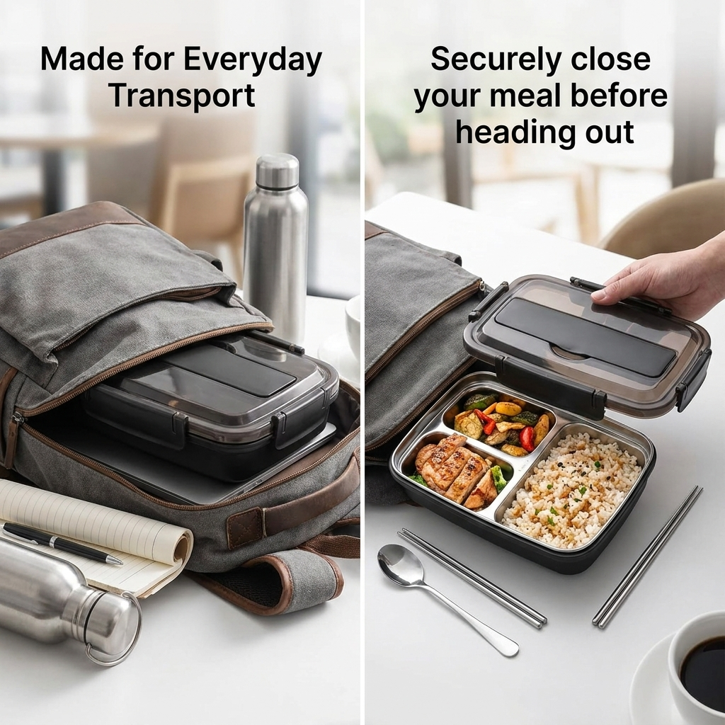 Boîte Repas en Inox à Compartiments Anti-Fuite