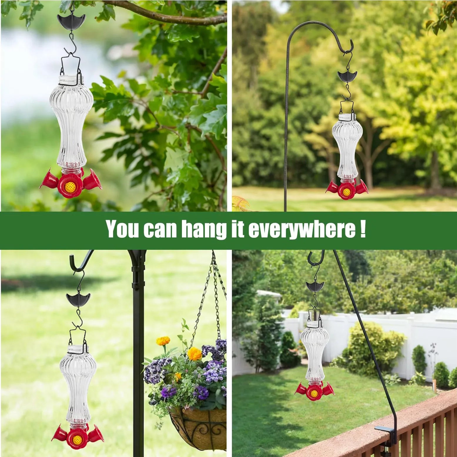 Flowered Glass Hummingbird Feeder with Ant Protection