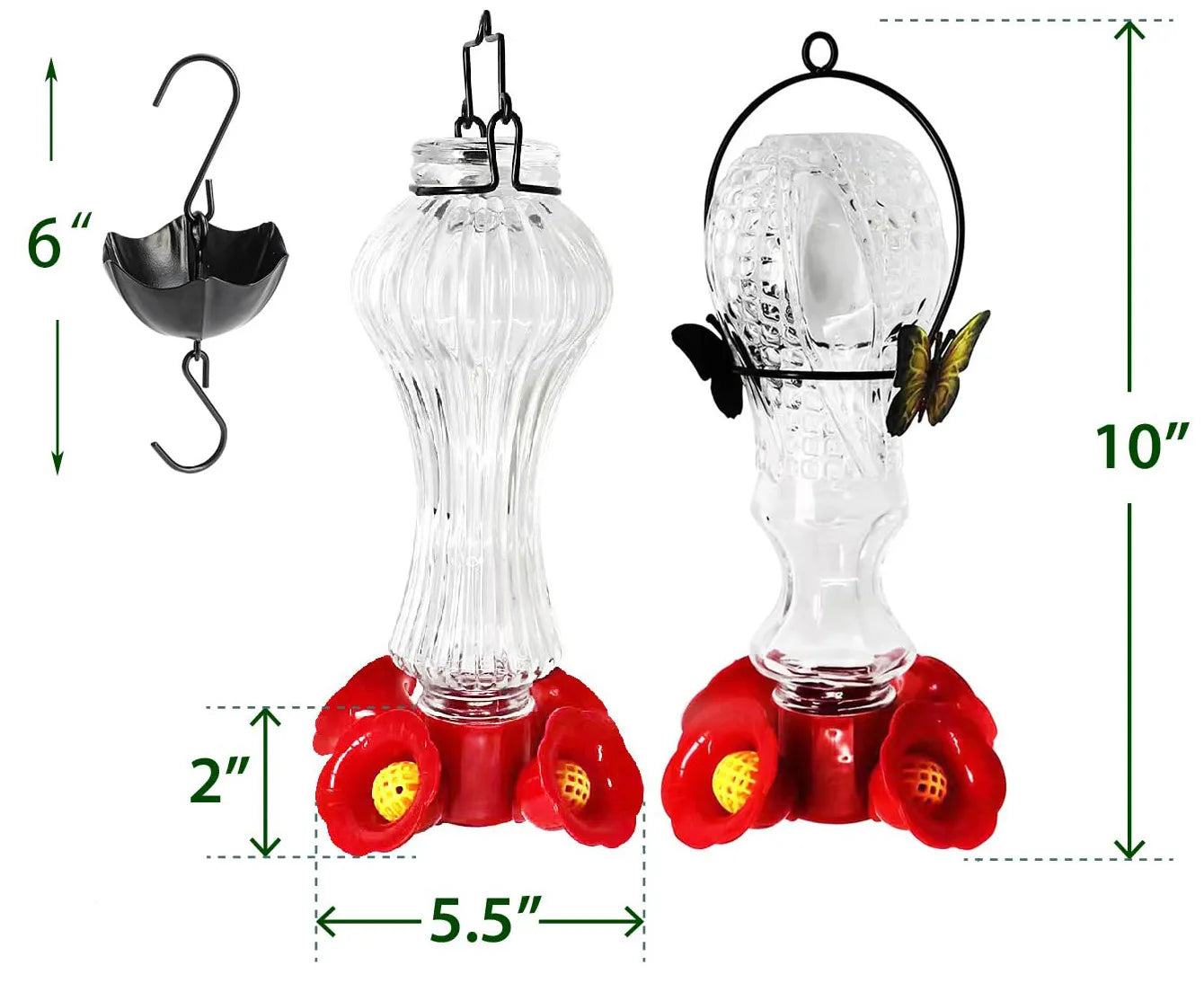 Flowered Glass Hummingbird Feeder with Ant Protection