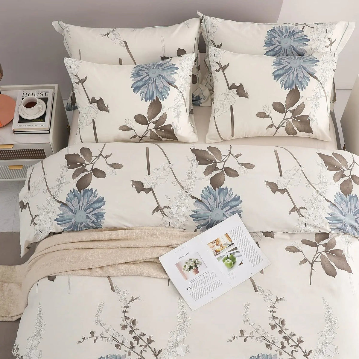 Reversible Cotton Bedding Set, Botanical Print