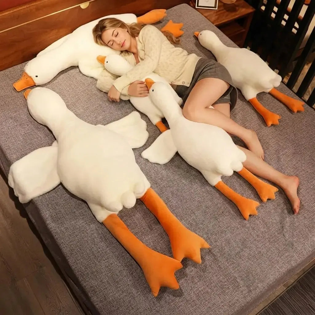 Coussin peluche oie rigolote, 50 à 130 cm